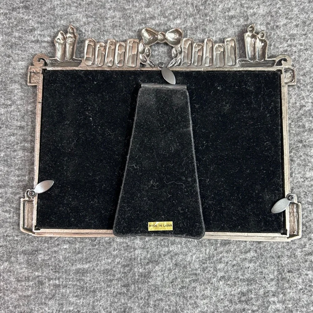 Vintage Christmas Fireplace Pewter Tone Metal Picture Frame Holiday Decor 3.5x5